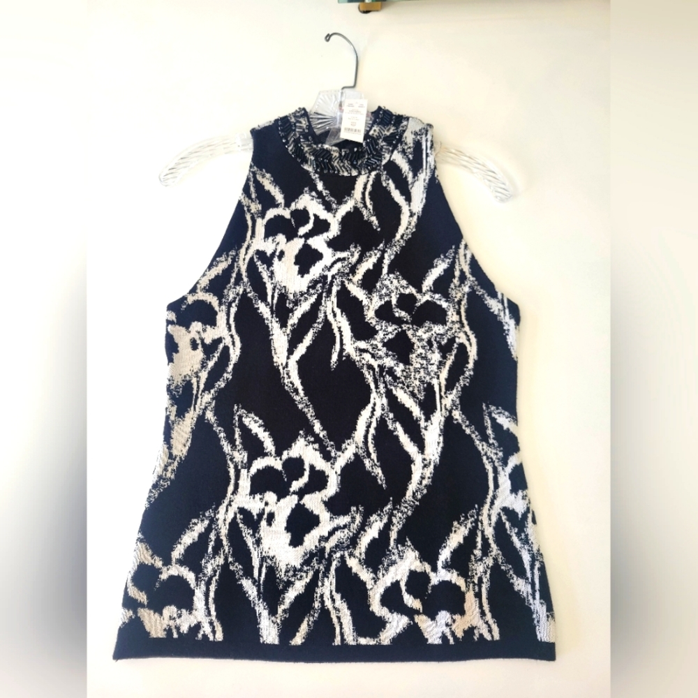 WHBM black and white beaded knit top